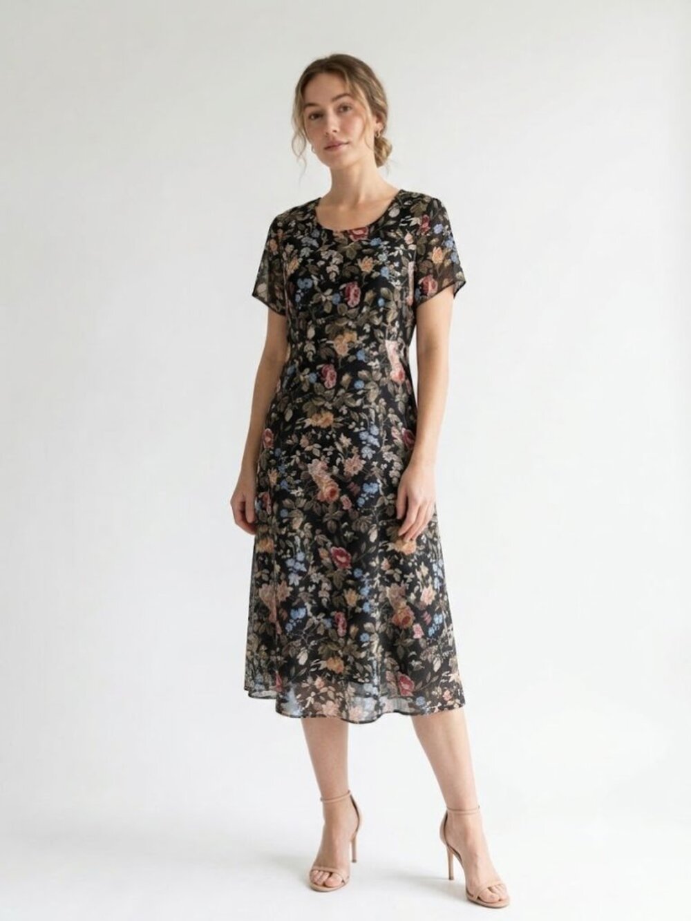 Vintage Liz Claiborne Collection Floral Midi Dress Made USA Size 10